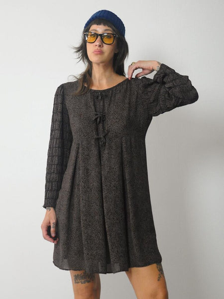 1990's Dark Floral Tie Dress