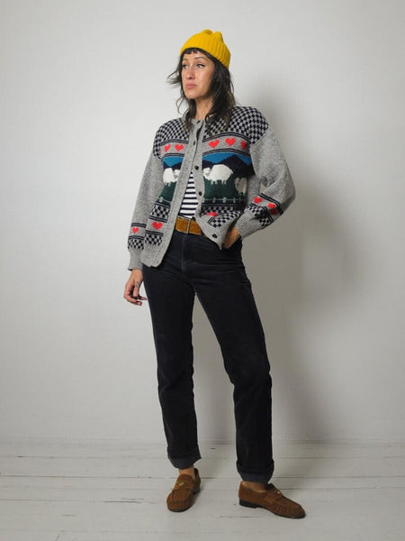 80's Sheep & Heart Cardigan