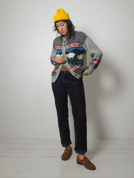 80's Sheep & Heart Cardigan