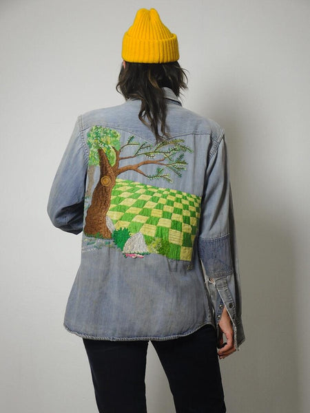 1970's Checker Embroidered Denim Shirt
