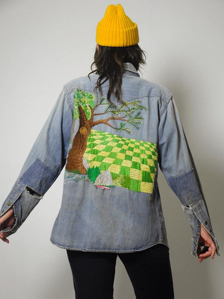 1970's Checker Embroidered Denim Shirt