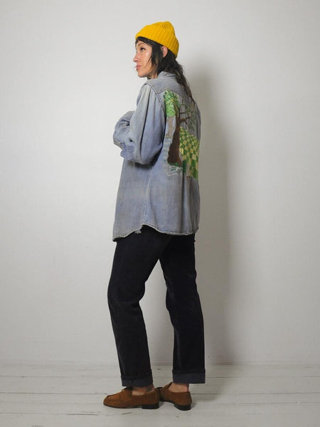 1970's Checker Embroidered Denim Shirt