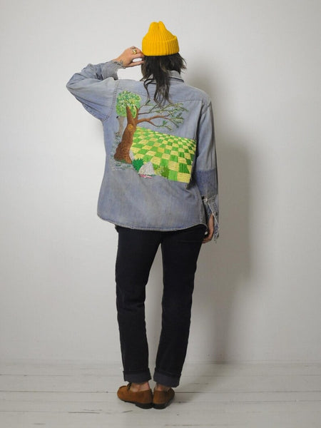 1970's Checker Embroidered Denim Shirt