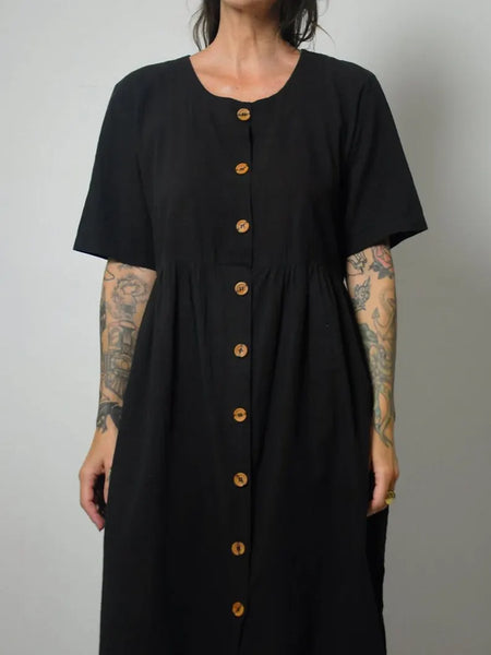 90's Black Cotton Pocket Dress