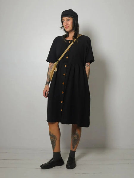 90's Black Cotton Pocket Dress