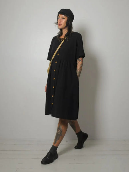 90's Black Cotton Pocket Dress