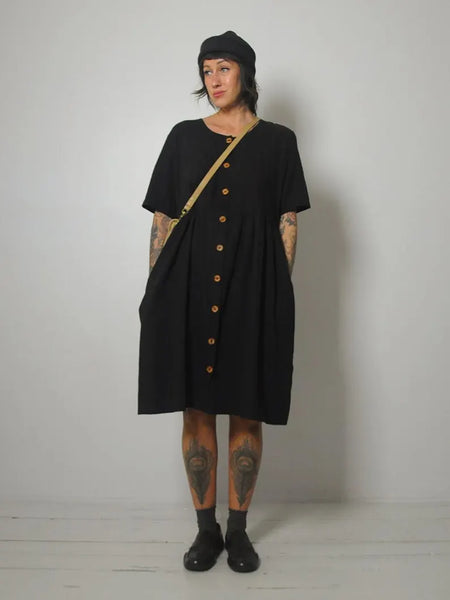 90's Black Cotton Pocket Dress