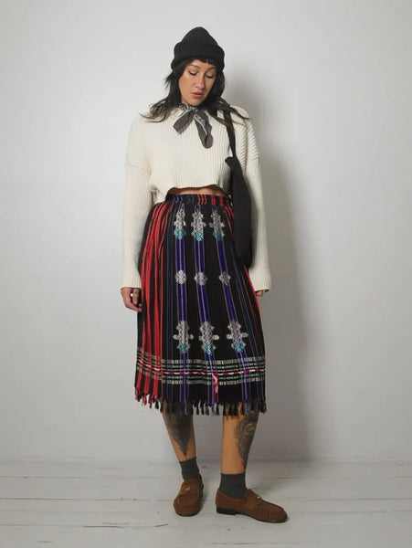 1970's Embroidered Fringe Skirt