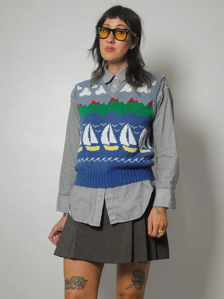 Sailboat Landscape Sweater Vest