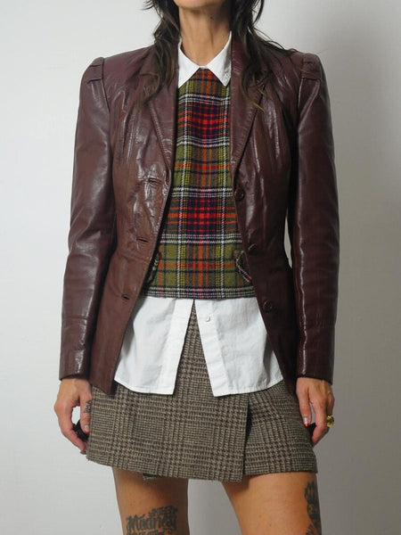 Brick Leather Blazer Jacket