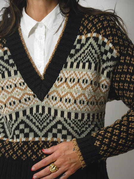 90's Checkered Knit Cotton Sweater