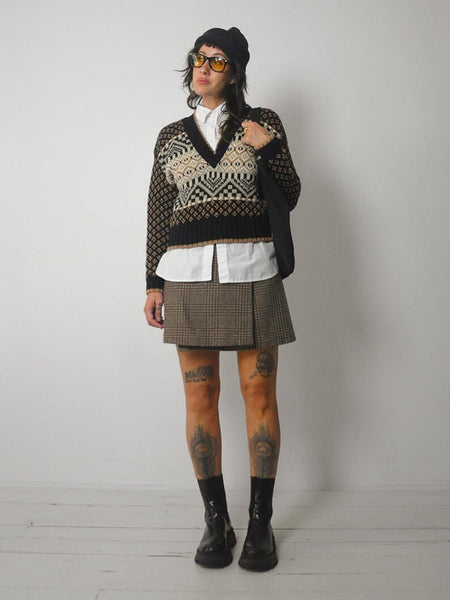 90's Checkered Knit Cotton Sweater