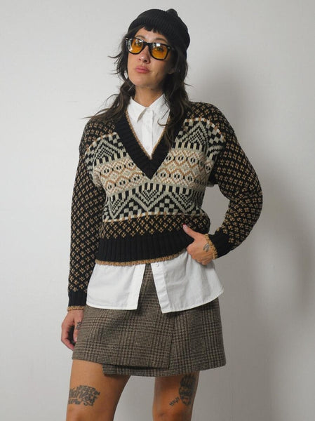 90's Checkered Knit Cotton Sweater
