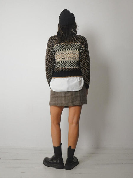 90's Checkered Knit Cotton Sweater