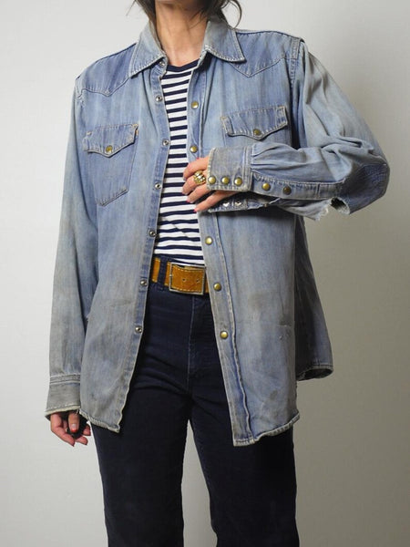1970's Checker Embroidered Denim Shirt