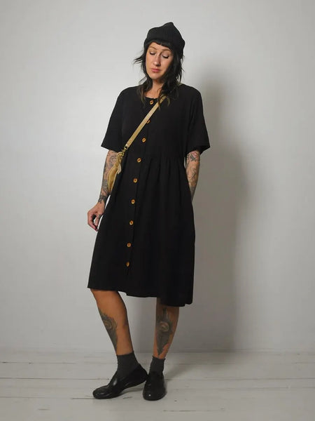 90's Black Cotton Pocket Dress
