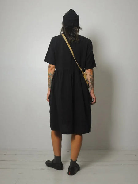 90's Black Cotton Pocket Dress