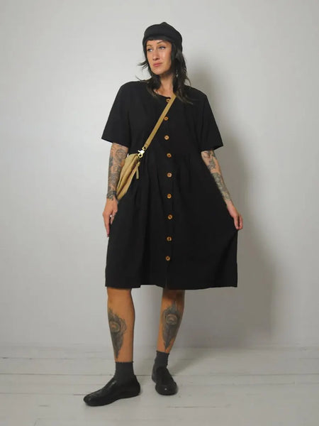 90's Black Cotton Pocket Dress