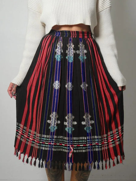 1970's Embroidered Fringe Skirt