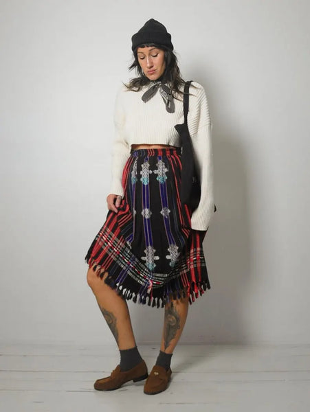 1970's Embroidered Fringe Skirt