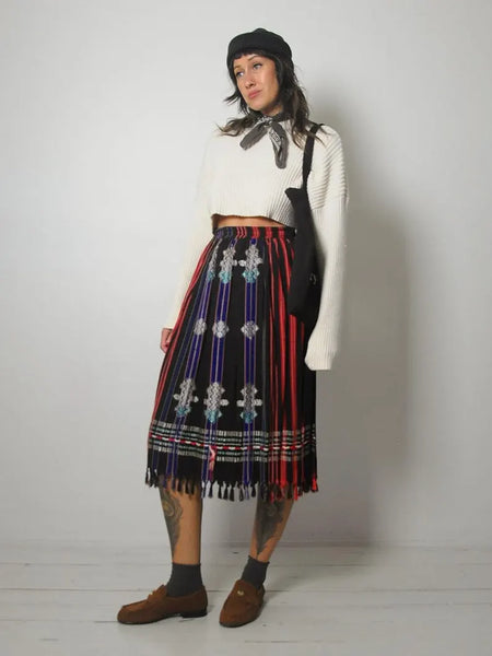 1970's Embroidered Fringe Skirt