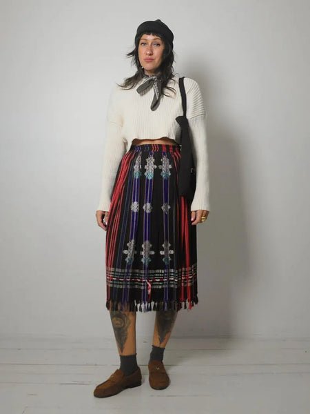1970's Embroidered Fringe Skirt