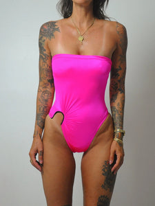 1980's Hot Pink Strapless Swimsuit