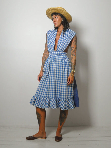1970's Gingham Cotton Apron Dress