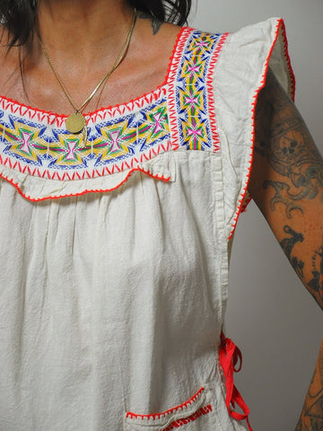 1970's Embroidered Ruffle Tunic