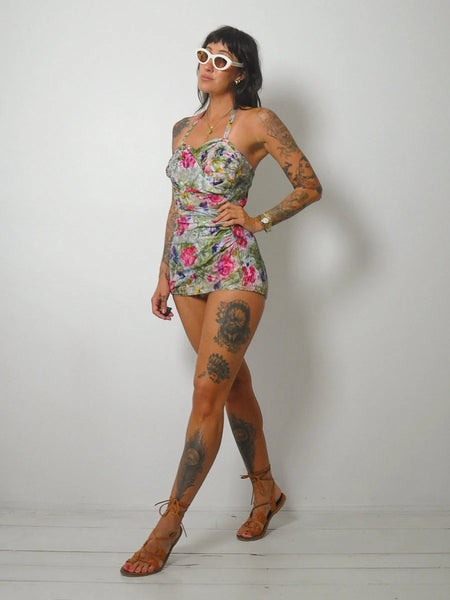 1950's Miss Hawaii Watercolor Floral Swimsuit