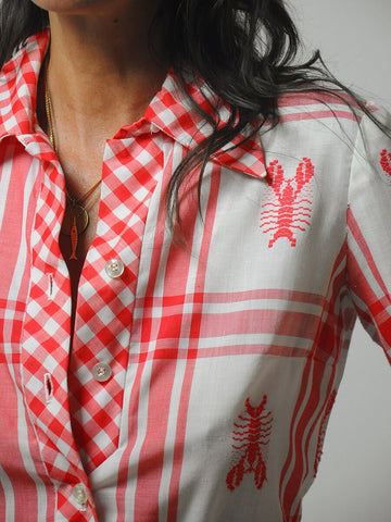1960's Saks Lobster Gingham Shirt Dress