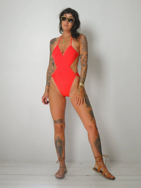 1970's Red Open back Swimsuit
