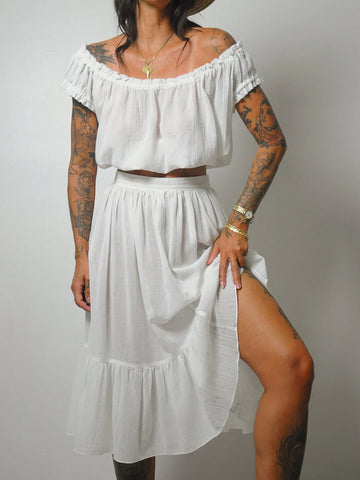 White 2 Piece Gauze Skirt Set