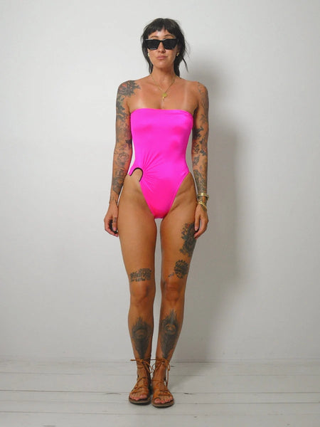 1980's Hot Pink Strapless Swimsuit