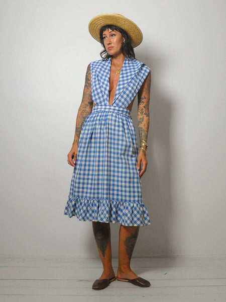1970's Gingham Cotton Apron Dress
