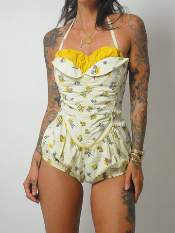 1950's Floral Swim Playsuit