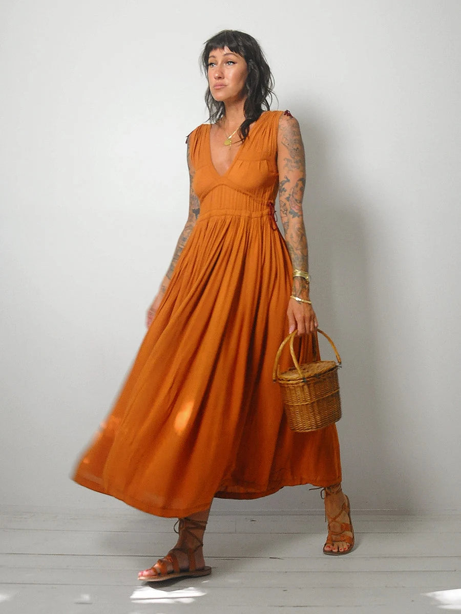 1970's Terracotta Drawstring Sundress