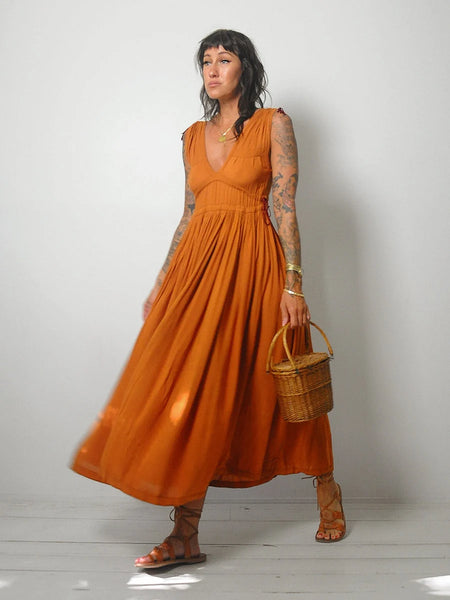 1970's Terracotta Drawstring Sundress
