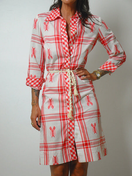 1960's Saks Lobster Gingham Shirt Dress