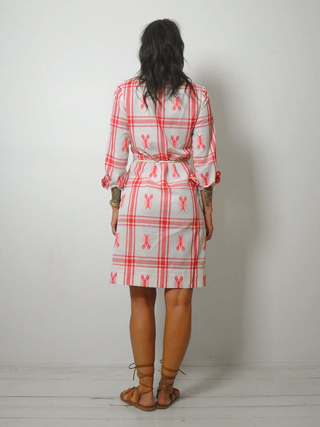 1960's Saks Lobster Gingham Shirt Dress
