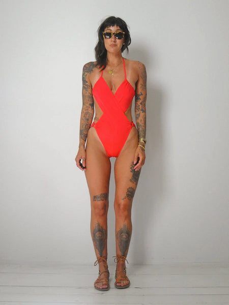 1970's Red Open back Swimsuit