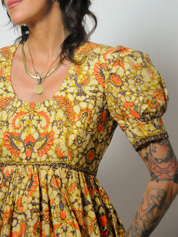 1970's Botanical Batik Mini Dress