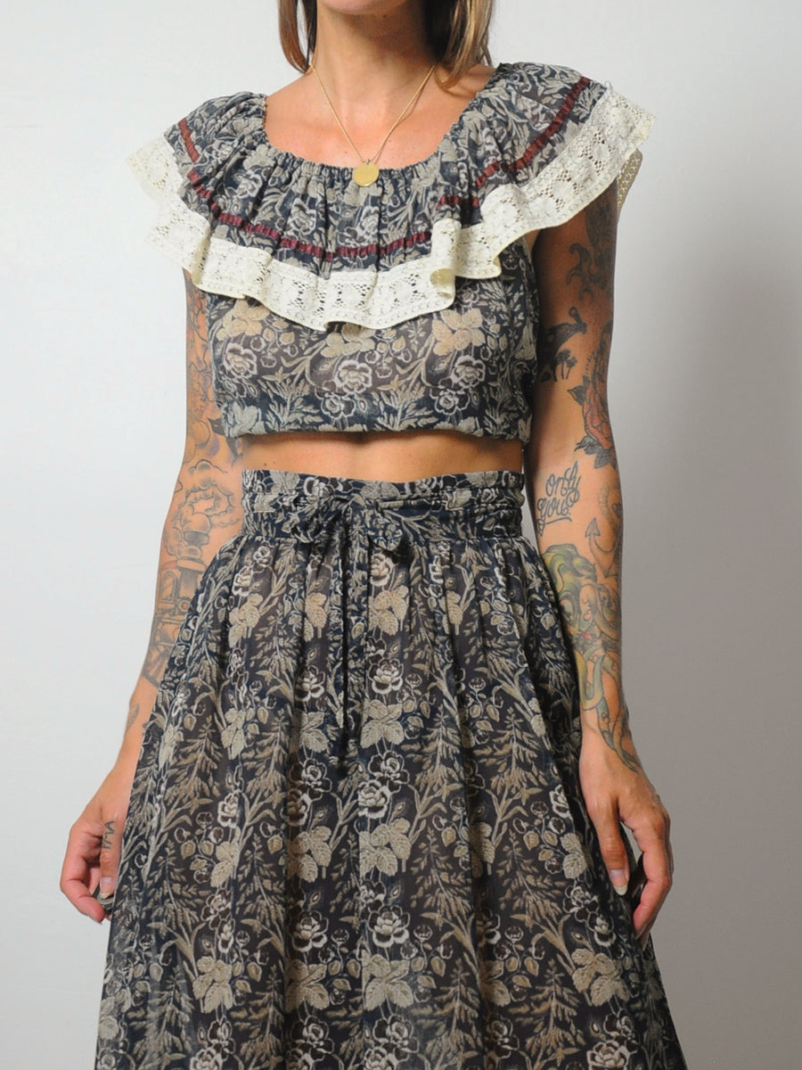70's Floral 2 Piece Skirt Set