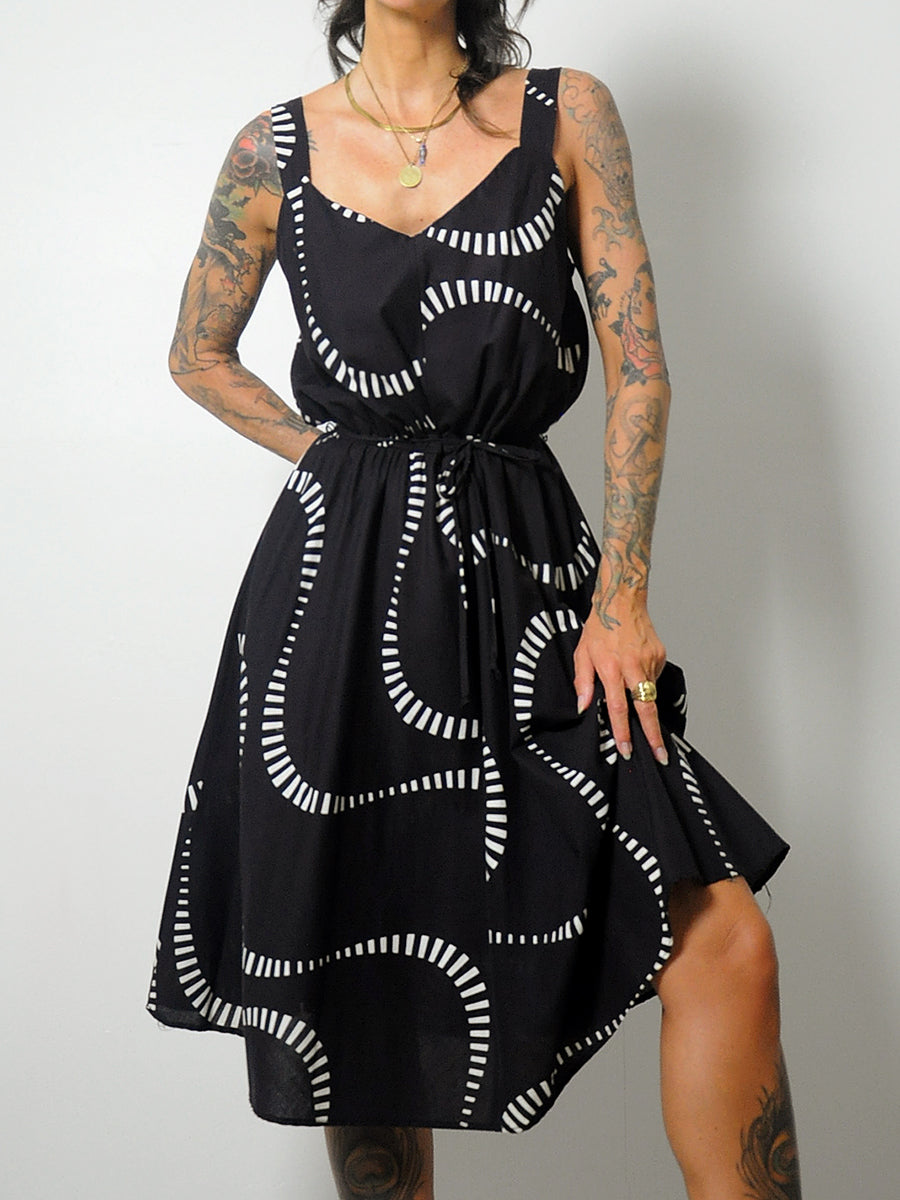 1980's Black Swirl Print Sundress