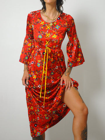 1970's Wildflower Corset Tie Dress