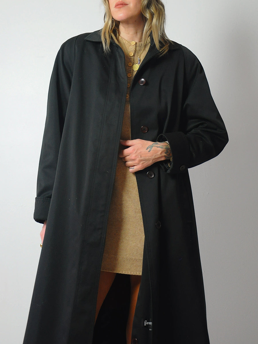 Wool Lined Black Trench Coat