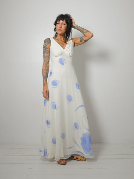 1970's Chiffon Watercolor Dress