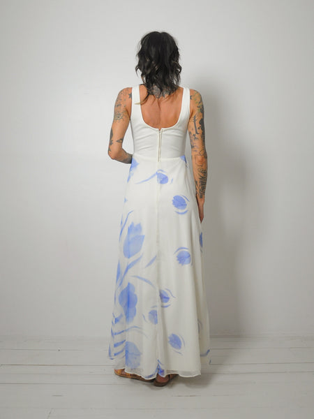 1970's Chiffon Watercolor Dress