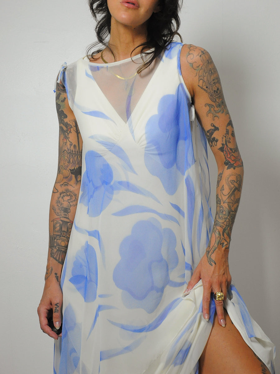 1970's Chiffon Watercolor Dress