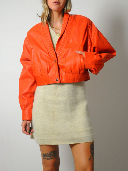 Tangerine Leather Bomber